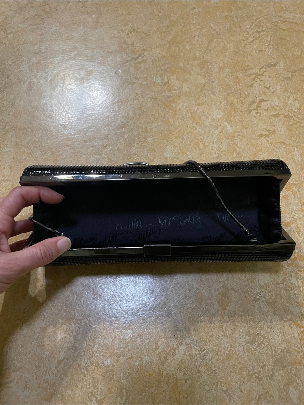 Whiting & Davis Metallic Black Barrel Baguette Mesh Purse Evening Bag Clutch GUC - Picture 7 of 12